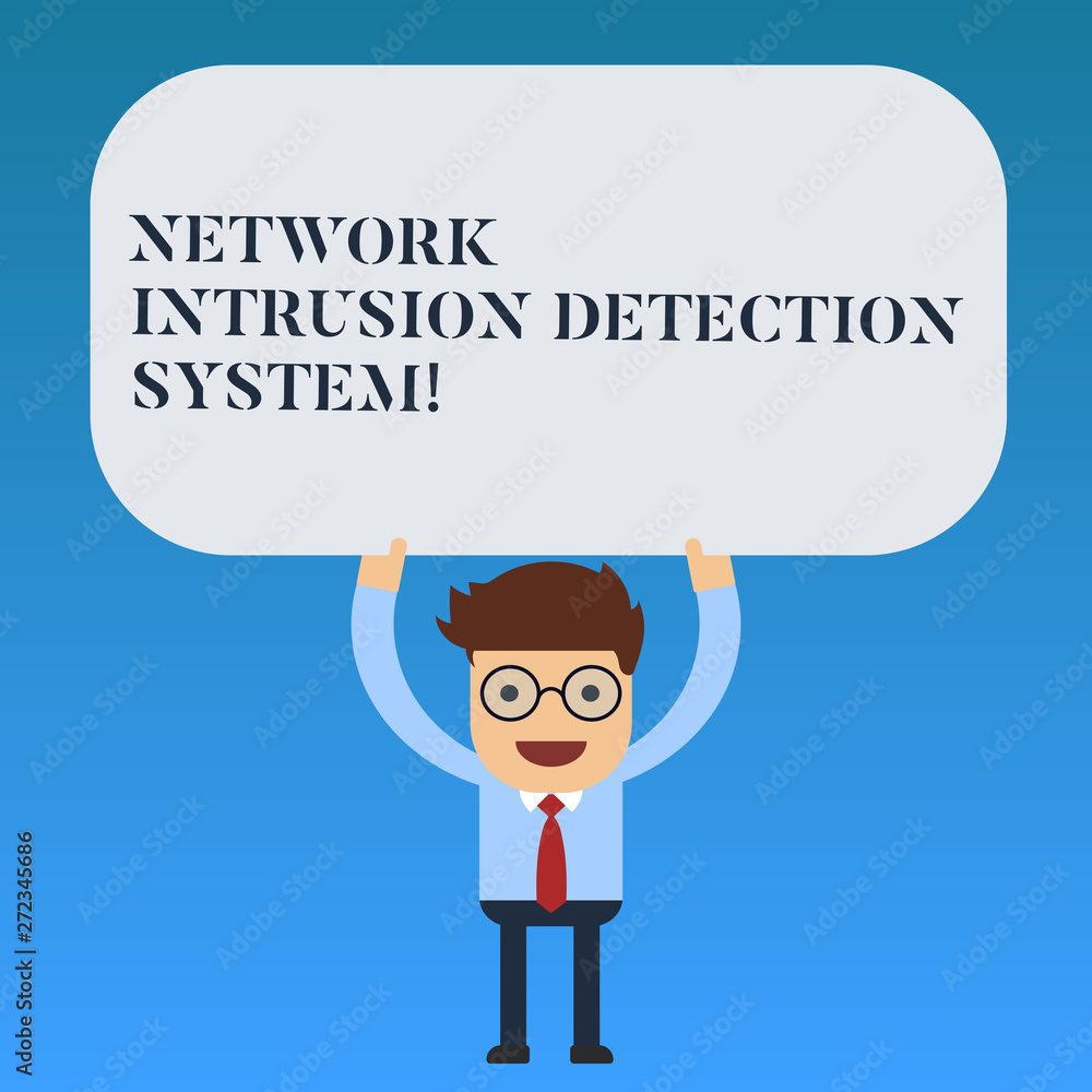 Writing note showing Network Intrusion Detection System. Business photo showcasing Safety security multimedia systems Man Standing Holding Above his Head Blank Rectangular Colored Board Writing note showing Network Intrusion Detection System. Business photo showcasing Safety security multimedia systems Man Standing Holding Above his Head Blank Rectangular Colored Board