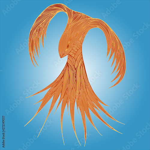 Phoenix Fire bird illustration and character design. Phoenix fire bird isolated on white background. Japanese animal tattoo design. Hand drawn outline vector illustration