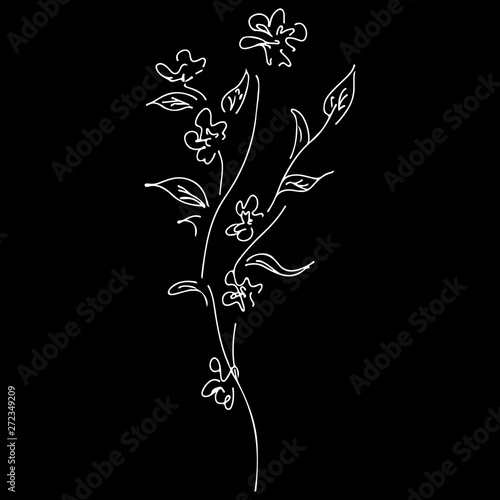 Fototapeta Naklejka Na Ścianę i Meble -  Abstract wildflowers outline icon isolated on black background. Creative luxury fashion logotype concept icon. Hand Drawn vector illustration. Wildflower logo. Sketch