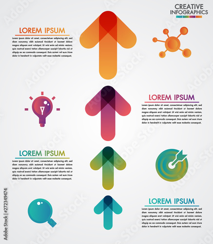 Vector arrows 4 steps timeline infographics template step by step, diagram chart, graph presentation. Business progress concept with 4 options, parts, steps.