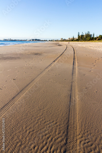 Tyre tracks in the sand, Surfer's Paradise, Gold Coast, Queensland, Australia