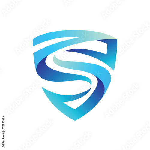 blue shield initial/letter s logo design with 3d graphic style