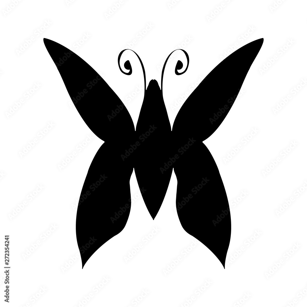 Abstract  illustration of hand drawn butterfly silhouette isolated on white background. Ink drawing, graphic style. Sketch