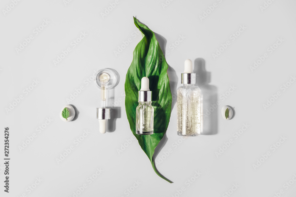 Natural Serums. Concept of cosmetic injection is hyaluronic acid, botulin, serum. - obrazy, fototapety, plakaty 