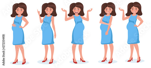 Silhouette of pregnant woman. Set of human emoji. Female character isolated on white background.