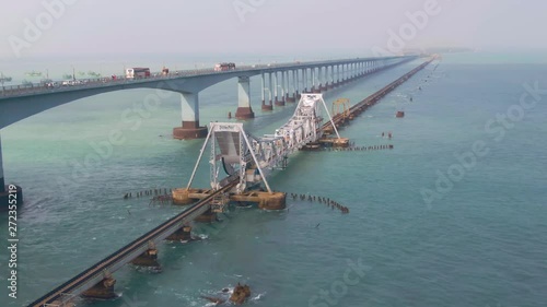 Rameswaram Pamban bridge, India, 4k aerial  drone footage