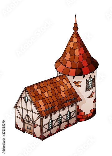 Vector isometric house. Old European house. Vector isolated object on white