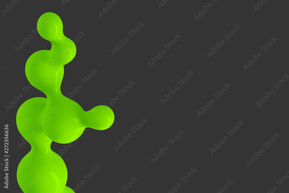 Abstract three-dimensional dark background with flying green liquid drops 3D illustration of 3D rendering Abstract three-dimensional dark background with flying green liquid drops 3D illustration of 3D rendering