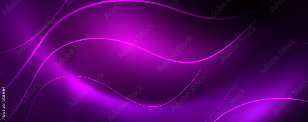 Naklejka premium Shiny neon lights, dark abstract background with blurred magic neon light curved lines