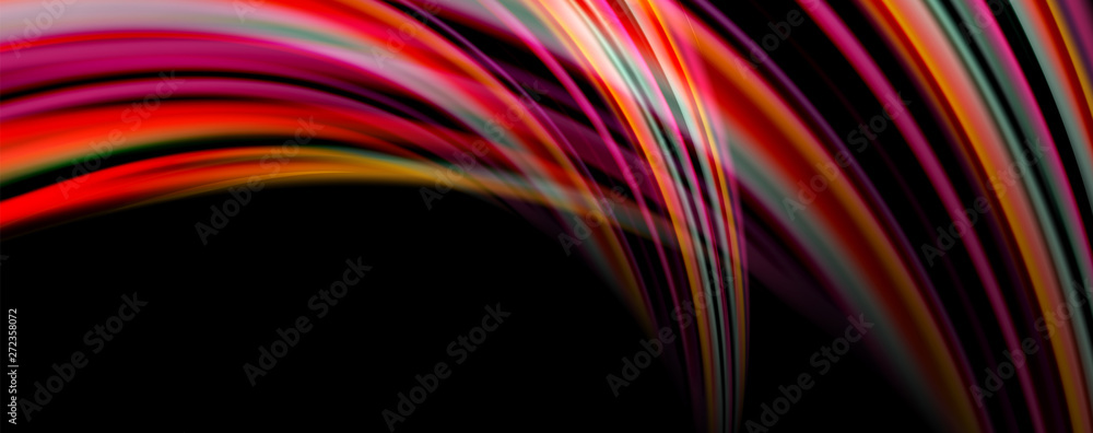 Fototapeta premium Fluid color rainbow style wave abstract background, techno modern design on black