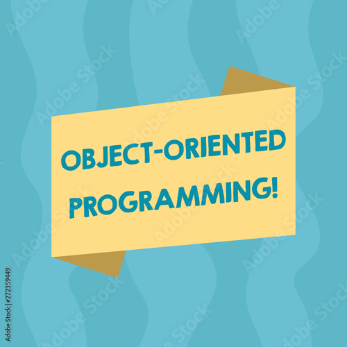 Conceptual hand writing showing Object Oriented Programming. Business photo showcasing Language model objects rather than actions Blank Color Folded Banner Strip Style Announcement Poster photo