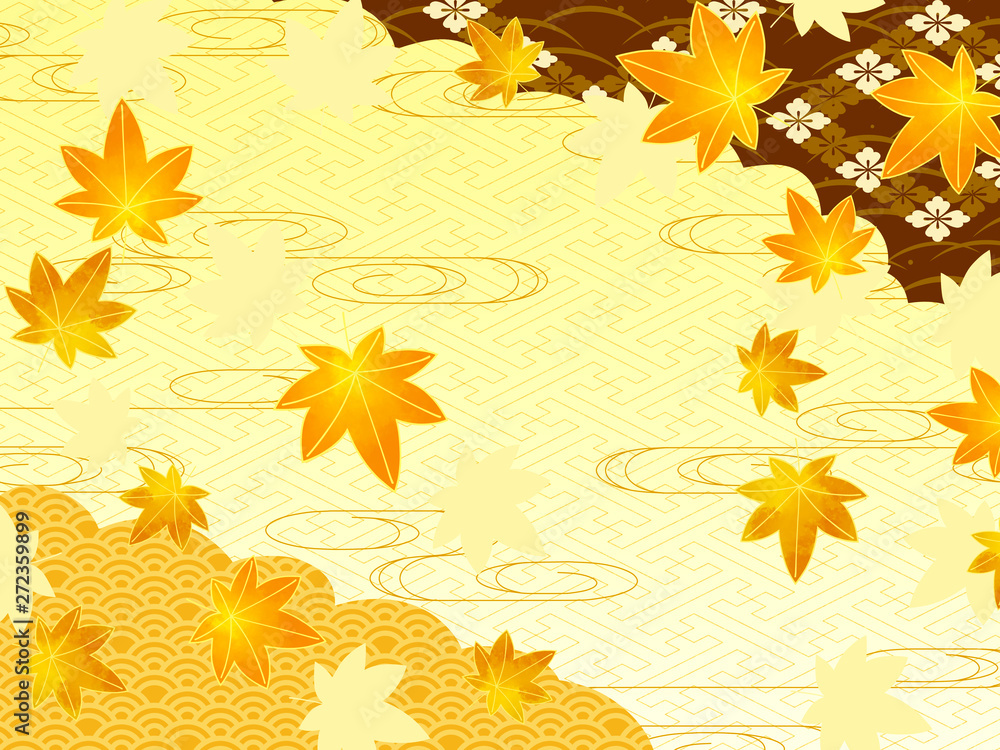 Obraz premium 和柄 紅葉と流水文の背景素材03