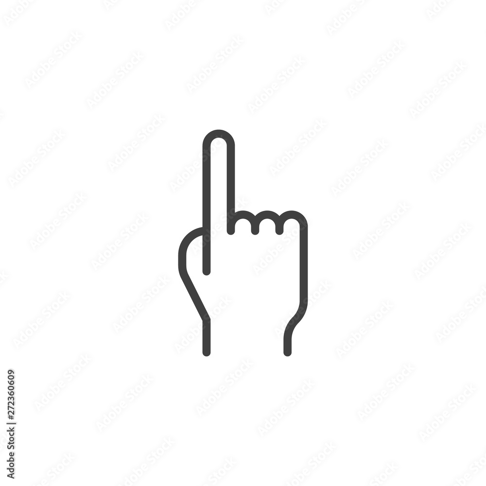 One finger pointing up line icon. linear style sign for mobile concept and web design. Hand gesture with the index finger pointing up outline vector icon. Symbol, logo illustration. Vector graphics One finger pointing up line icon. linear style sign for mobile concept and web design. Hand gesture with the index finger pointing up outline vector icon. Symbol, logo illustration. Vector graphics