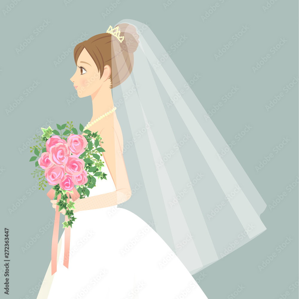 ブーケを持ちウェディングドレスを着ている女性 上半身 横向き Stock Vector Adobe Stock