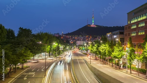 Traffic at Night in Seoul City,South Korea.Timelapse 4k photo