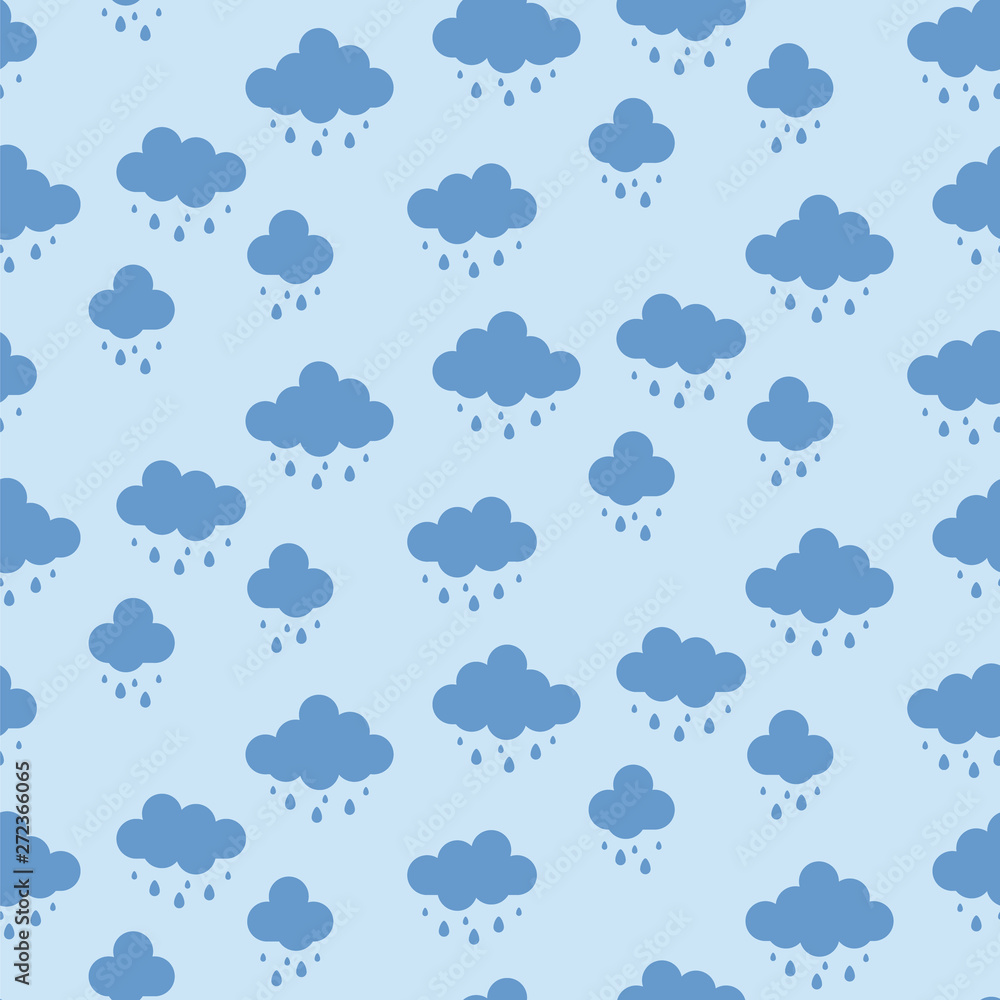 Clouds background vector. Rain drops pattern seamless.