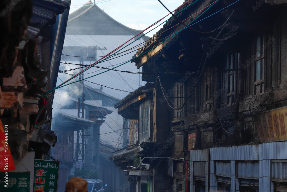 Pollution in the historic center of the city of Jianshui, Yunnan, China. Jianshui, Yunnan, China - November, 2018