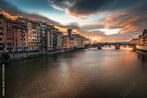 The Ponte Vecchio is one of the symbols of the city of Florence and one of the most famous bridges in the world. Here an enchanting and soothing sunset on the river