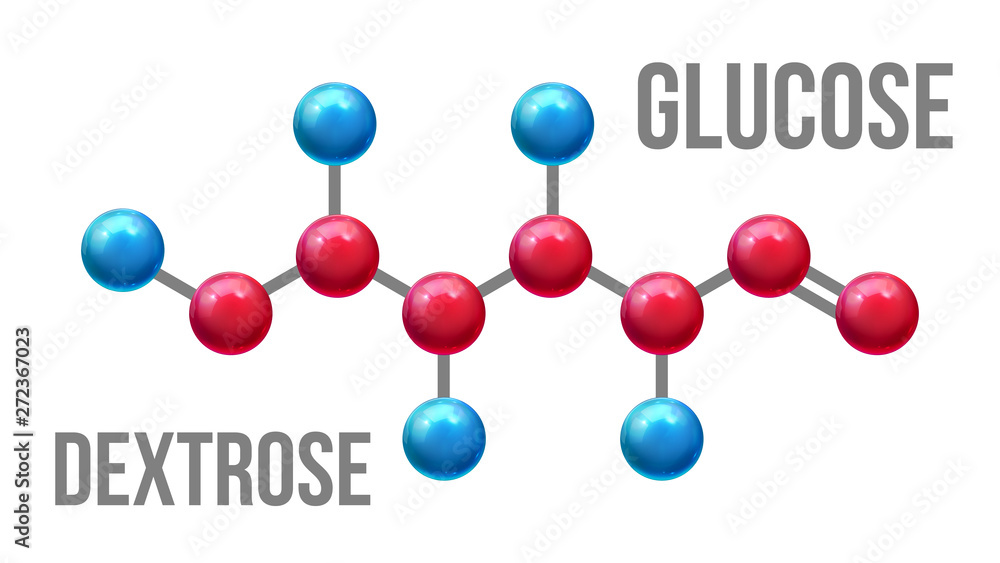 Glucose Dextrose Structure Molecular Model Vector. Color Glossy Blue