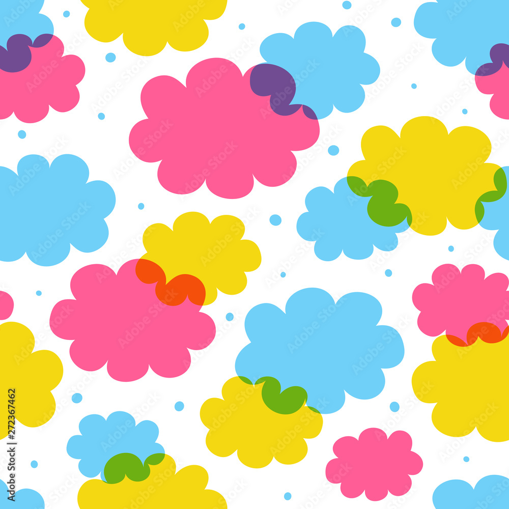 Seamless pattern with color clouds on white background