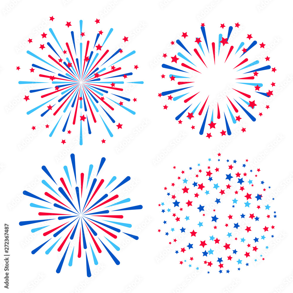 Set of fireworks elements for Independence day design