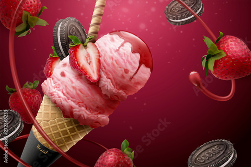 Strawberry ice cream cone