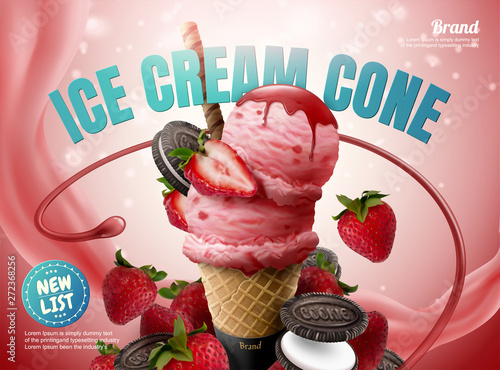 Strawberry ice cream cone ads