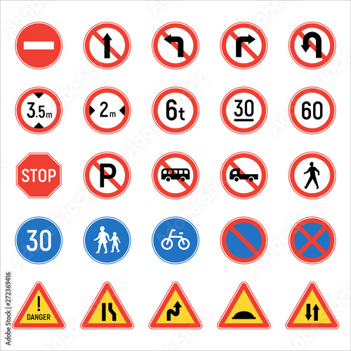 Road Traffic Signs. flat design style minimal vector illustration