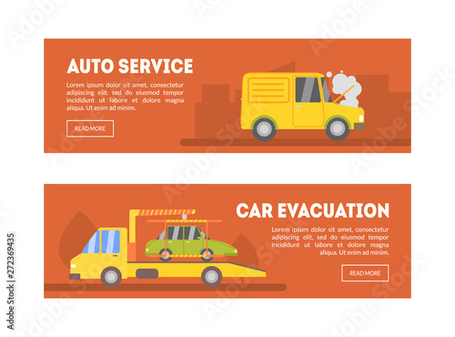 Auto Service, Car Evacuation Landing Page Template, Online Evacuation Service, Roadside Assistance Vector Illustration, Web Design