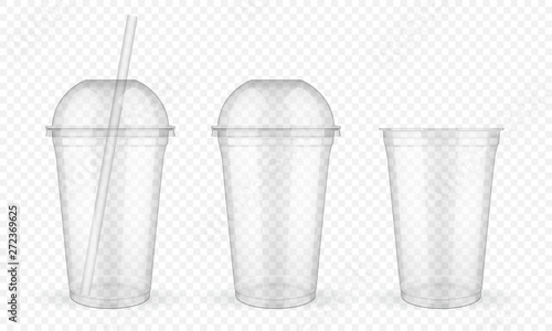 Valokuva Empty transparent plastic cup  on white background  mock up