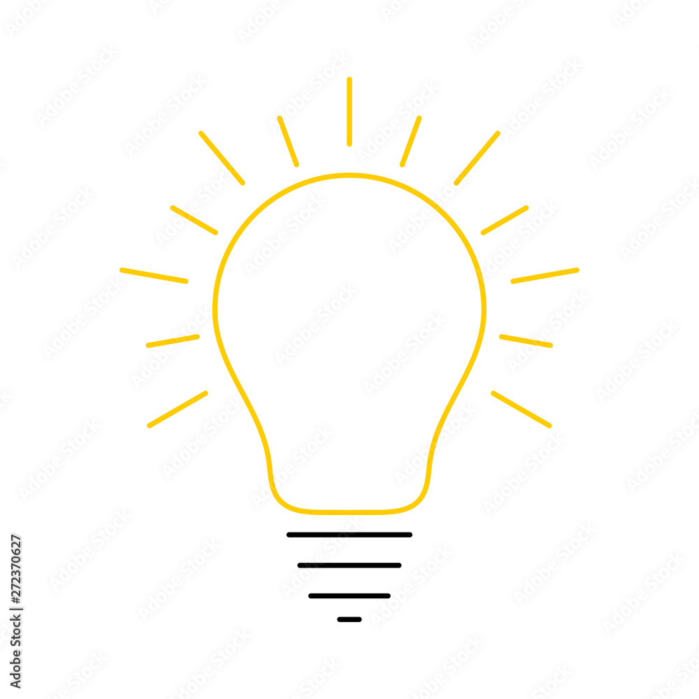 Glowing yellow light bulb thin line icon. Idea and creativity symbol isolated on white background. Glowing yellow light bulb thin line icon. Idea and creativity symbol isolated on white background.