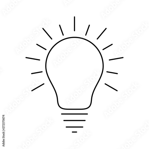 Glowing light bulb thin line icon. Idea and creativity symbol isolated on white background.