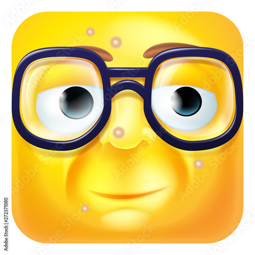 A geeky or nerdy emoji or emoticon square face 3d icon cartoon character