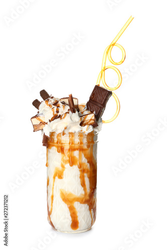 Delicious freak shake on white background photo