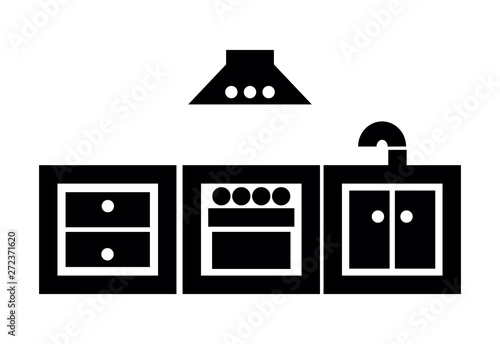 kitchen furniture set of icons. Vector black and white isolated illustration.