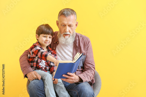 Cute little boy reading boo...