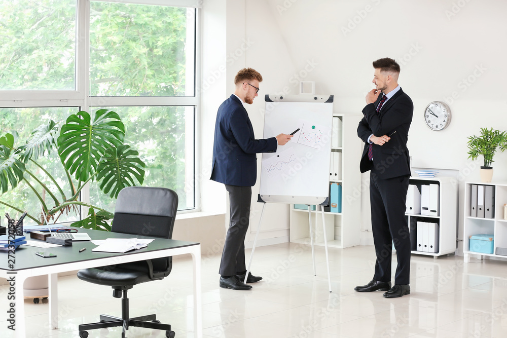 Business partners discussing project in office Business partners discussing project in office