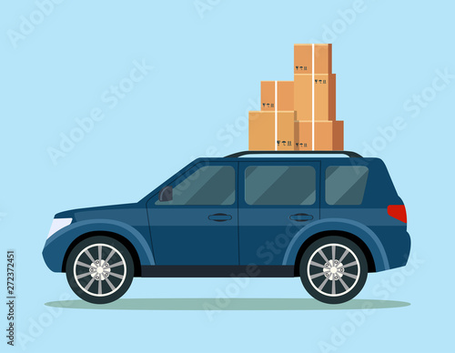 SUV with boxes.  Vector flat style illustration