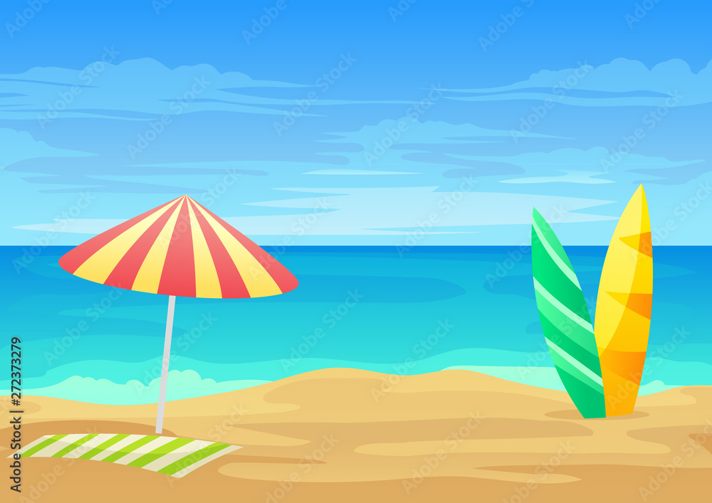 Beach umbrella by the sea. Vector illustration on white background.
