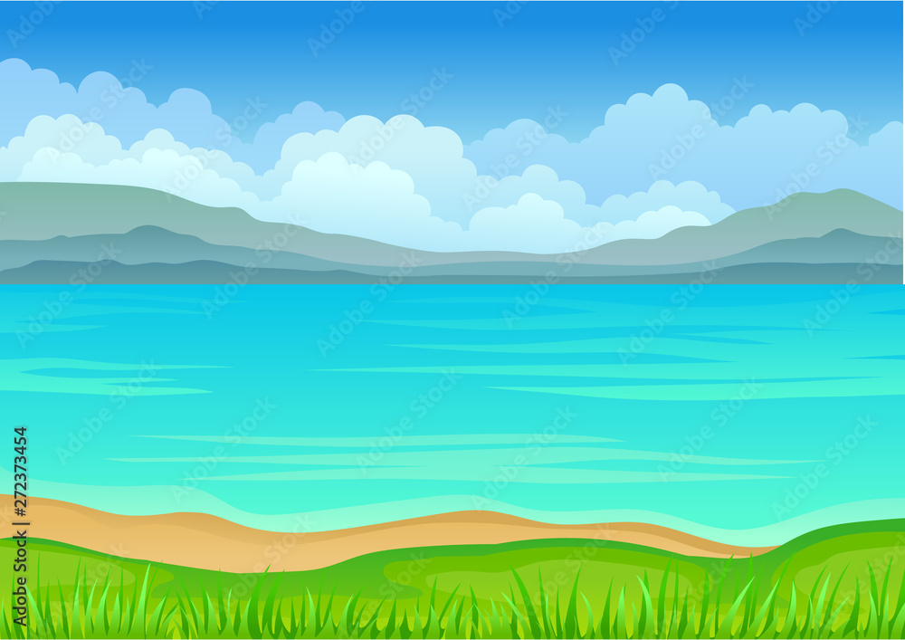 Calm blue sea. Vector illustration on white background.