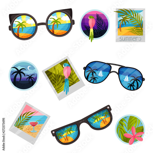 Set of images of summer landscapes. Vector illustration on white background.