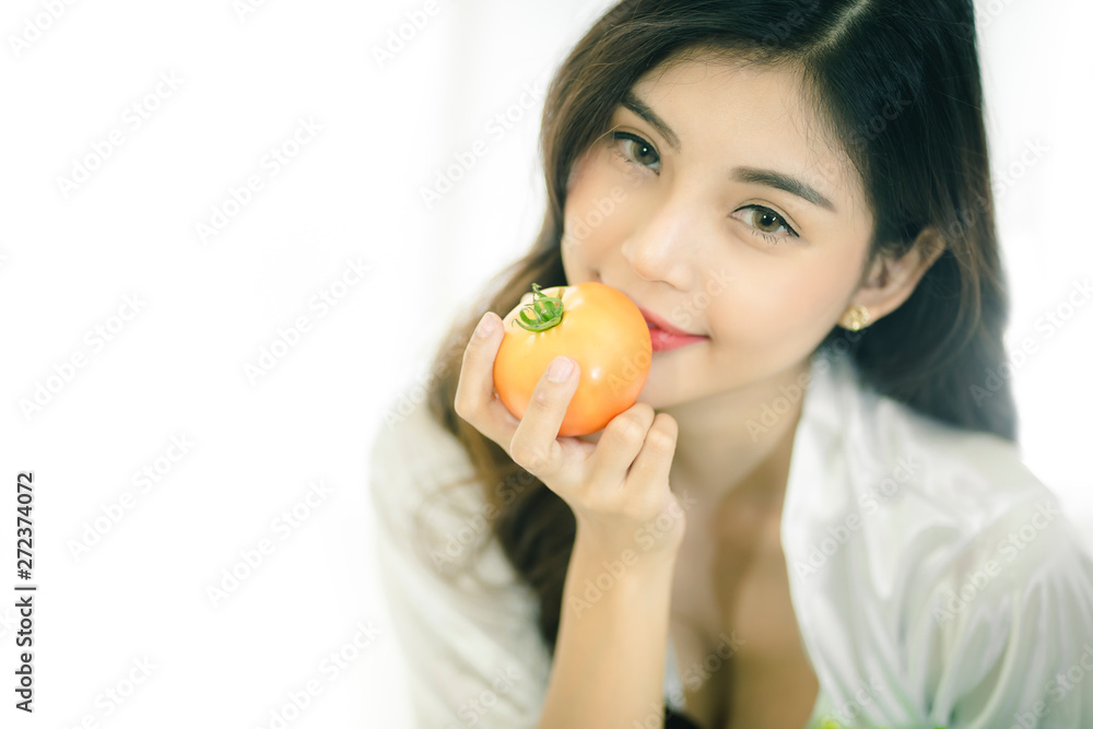 Beautiful Asian woman with healthy food. Heathy life style and Beautiful skin care food concept. Beautiful Asian woman with healthy food. Heathy life style and Beautiful skin care food concept.