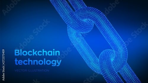 Block chain. Crypto currency. Hyperlink chain. Blockchain concept. 3D wireframe chain with digital code. Chain link with binary code. Editable cryptocurrency template. Stock vector illustration.