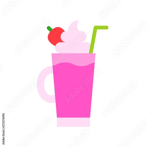 Strawberry milkshake vector illustration, Beverage flat style icon