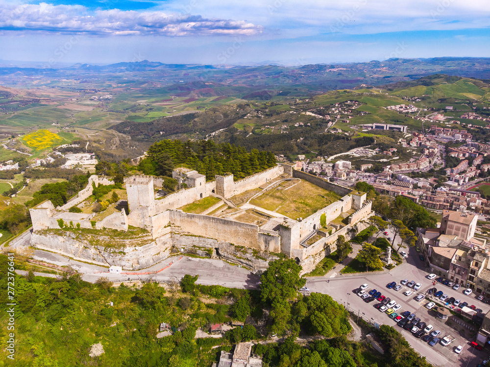 Lombardy Castle in Enna Sicily, Italy. Aerial photo
