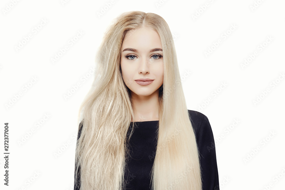 Sick, cut and healthy hair care keratin. Before and after straightenin treatment. Isolated white background - obrazy, fototapety, plakaty 
