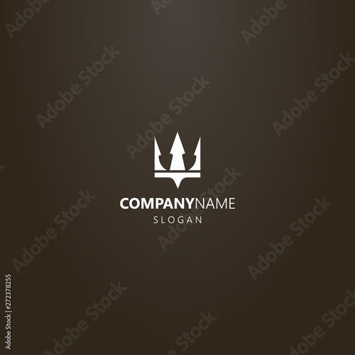 white logo on a black background. simple flat art vector logo of crown or trident Poseidon