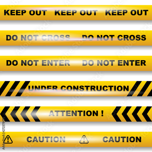 Set of seamless caution tapes on white background vector image