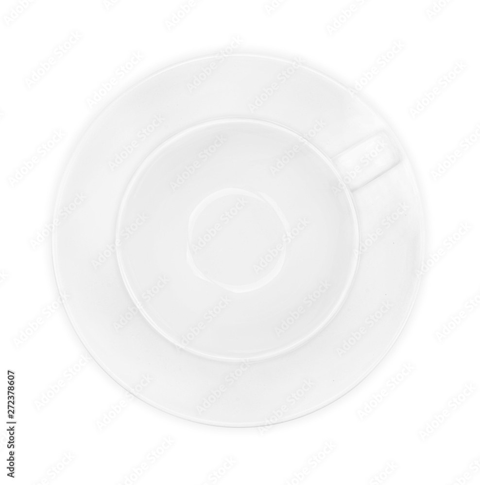 White coffee cup on a white background, Top view White coffee cup on a white background, Top view