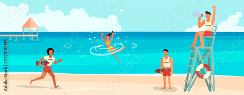Female lifeguard saving a drowner